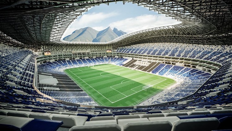 エスタディオBBVA内部と山の景色